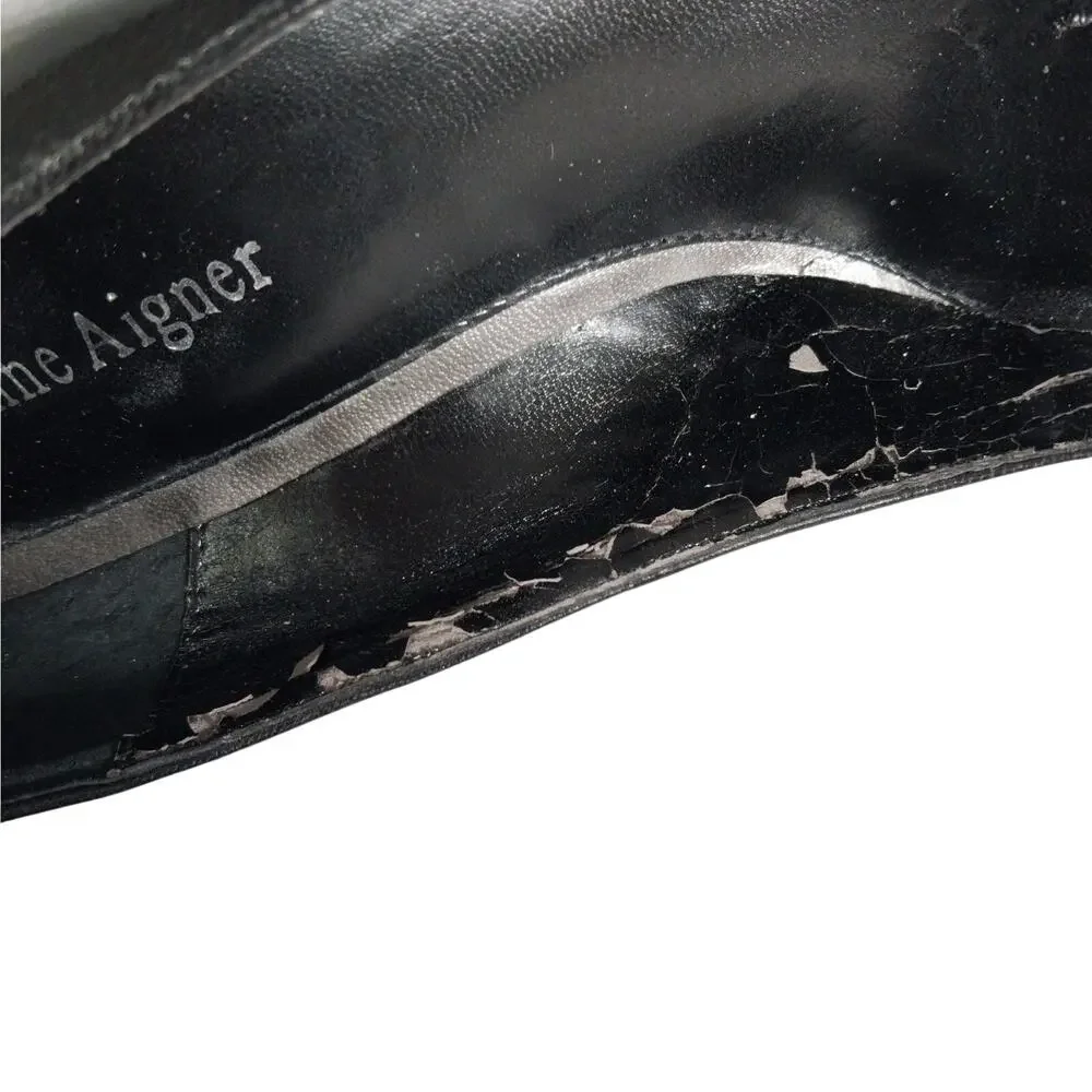 ETIENNE AIGNER! BLACK GENUINE LEATHER MODERATE HEELED CLASSIC PUMPS, HEELS! 7.5M